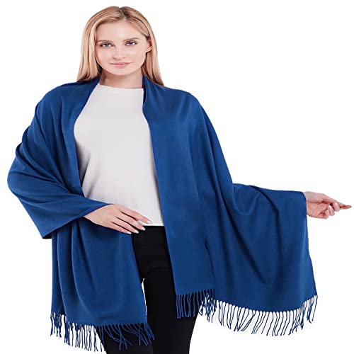 CJ Apparel Bufanda gruesa de diseño liso de color sólido de mezcla de algodón, chal, estola, pañuelo, cubrecabeza de pashmina hecha a mano en Nepal NUEVO, azul real, Talla única