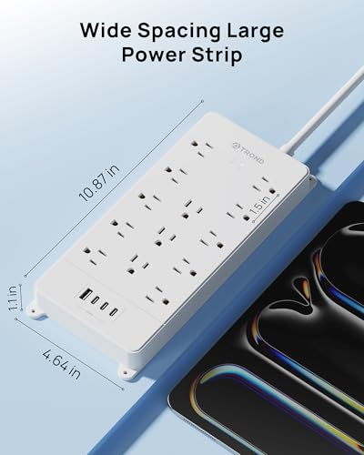 Image of TROND 360 Rotating Surge Protector Power Strip 15ft, ETL Listed, 4000J