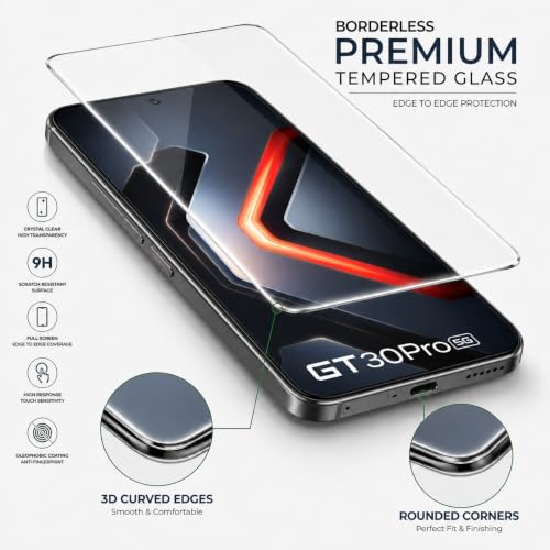 Image of ArmourPro 3D Borderless Tempered Glass for Infinix GT 30 Pro and Infinix GT 30, HD Clear Curved Edge to Edge Screen Protector, 9H Hardness, Oleophobic Coating, Case Friendly | Pack of 1