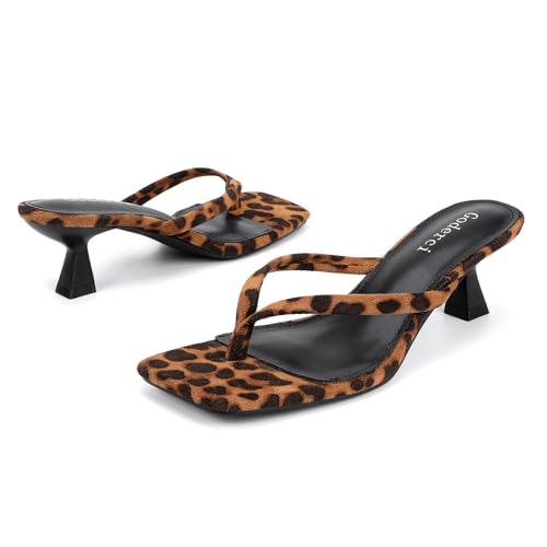 Image of Goderci Kitten Flip Flop Thong Low Heels for Women Square Open Toe Slip On Heeled Sandals
