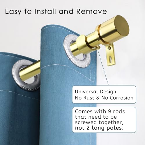 Byondeth Curtain Rods for Windows 16 to 144 Inches Adjustable Length 1 Inch Diameter Window Curtain Rod with Aluminium Finials, Gold