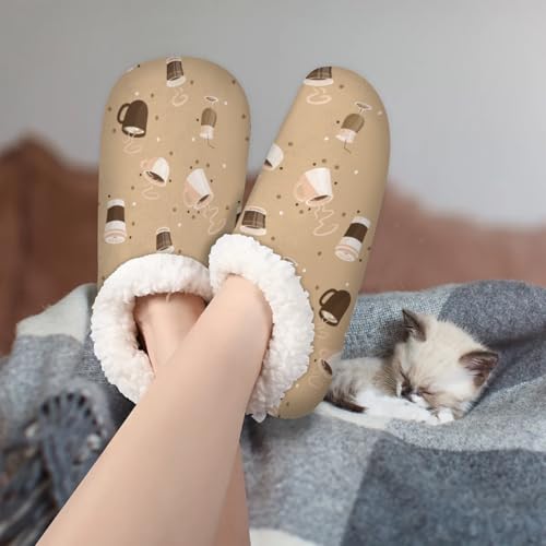 Retro Coffee Themed House Slippers for Women Men Soft Closed Back Slippers Indoor Fuzzy Bedroom Shoes Lightweight Non-slip Home Slippers3