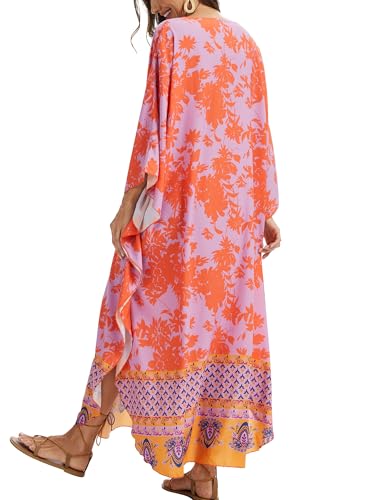 Image of Moss Rose Kaftan Dresses for Women V Neck Summer Swimsuit Cover up Caftan Maxi Beach Dresses