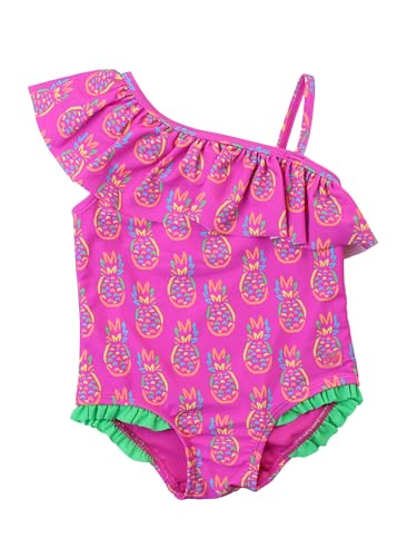 Image of RuffleButts Girls UPF50+ Sun Protection One Shoulder Single Ruffle One Piece Swimsuit