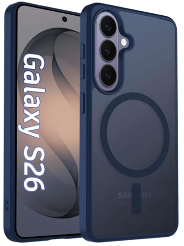 Image of Elzzi Magnetic Magsafe Case for Samsung Galaxy S26 5G Cover, Compatible with MagSafe Translucent Matte Hard PC + TPU Hybrid Back Cover, Slim Shock-Resistant Protective Case (Blue)