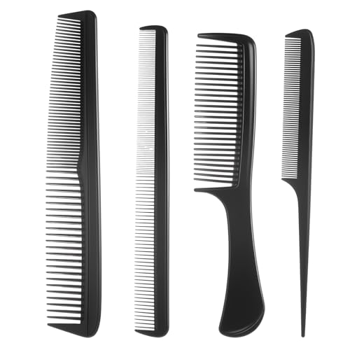 Professional Plastic Black Comb Set for Women and Man, Rat Tail Comb, Wide-Tooth Combs, Fine-Tooth...