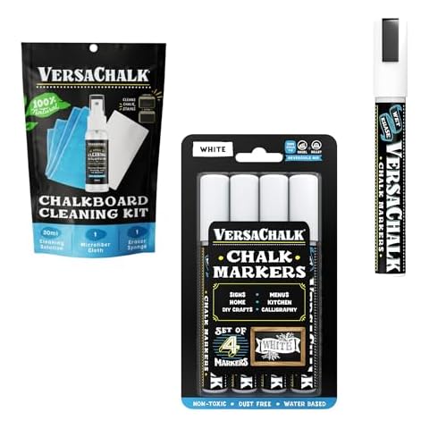 VersaChalk Chalk Marker + Cleaner Kit Bundle - Great Chalk Ink Marker for Blackboard & Dry Erase Board - Includes Powerful Chalk Cleaning Kit With Spray and Eraser Cover