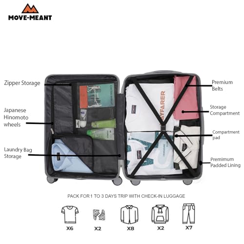 Image of Move-Meant VoyageWare Small Cabin Suitcase 55 Cm 8 Wheels Number Lock Poly Carbonat Silver Trolley Bag for Men & Women | 360 Degree Wheeling System Luggage | Trolley Bags for Travel
