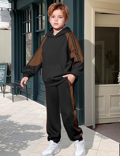 Boys Clothes Hoodie Kids Boys' Clothing Sets Stripe Color Block Sweatsuit 2pcs Long Sleeve Outfits with Pocket 6-12y