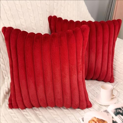 2 Pack 18x18 Pillow Cover Velvet Pillow Covers, Faux Fur Square T...