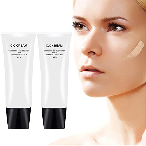 2022 new CC Cream, Skin Tone Adjusting CC Cream SPF 50, Color Correcting Cream Self Adjusting for Mature Skin, Full-Coverage Foundation - Natural Finish(2pcs)