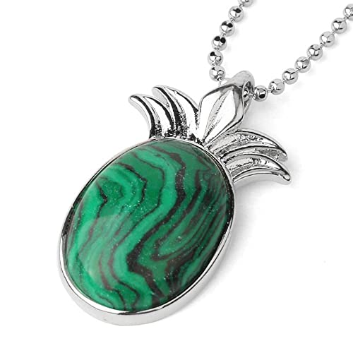 Colgante De Piedra Natural,Colgantes De Piedra De Malaquita Natural Collares Colgantes De Piedras Preciosas De Piña Grabados A Mano Collar De Piedra De Reiki De Yoga Regalo De Joyería De Mujer Par