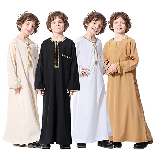 Boys Muslim Kaftan Islamic Thobe Kids Boys Muslim Dress Abaya Prayer Clothes Arabic Thobe Dubai Ramadan Eid Outfit