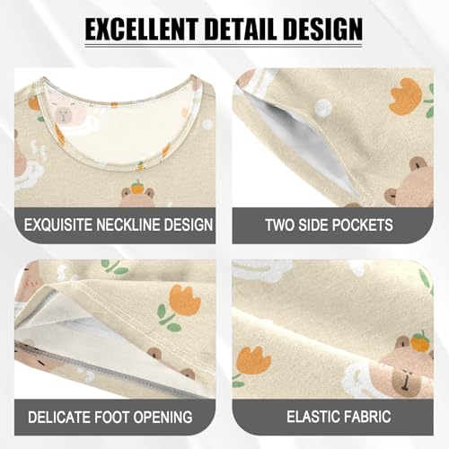 Cute Bathing Capybara with Flowers Summer Cute Pajama Sets, Short Sets for Daily Wears and Sleep Wears4