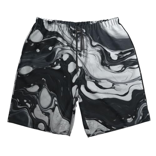 Black White Marble Print Stylish Beach Shorts Swim Trunks Lightweight Breathable Summer Outdoor Activities 7