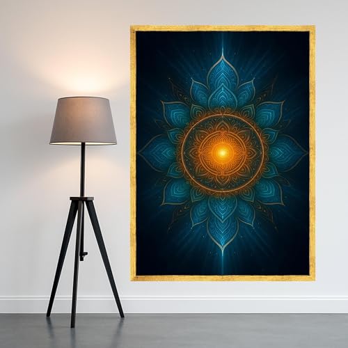 Impression sur toile florale abstraite bleu et orange design géométrique 70x100