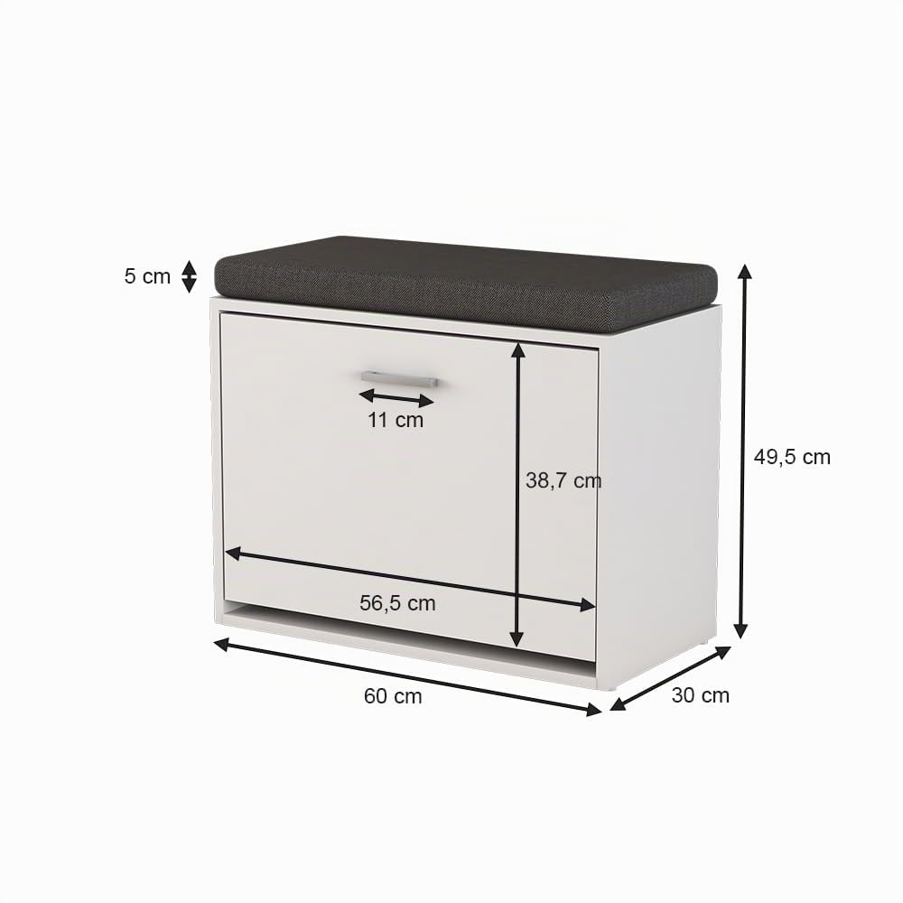 Vicco Panca scarpiera da ingresso Georg, Bianco, 60 x 49.5 cm