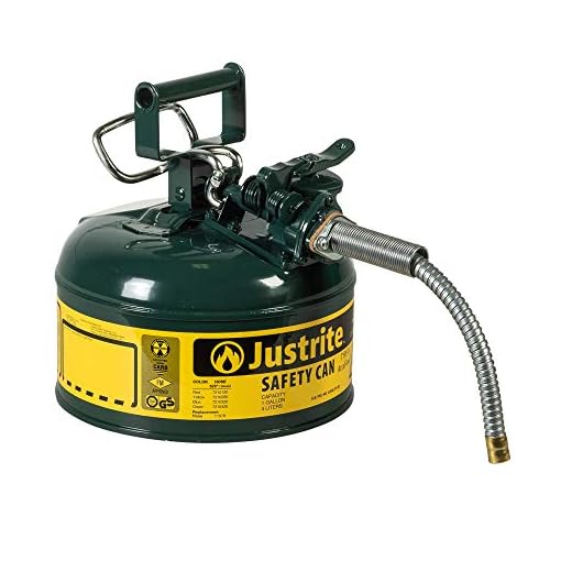 Justrite 7210420 AccuFlow 1 Gallon, Galvanized Steel Type II Green Safety Can With 5/8" Flexible Spout