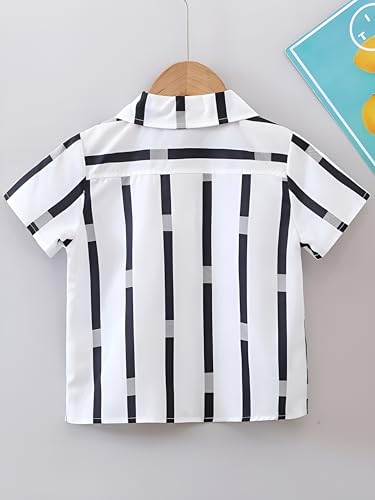 Image of Boys Short Sleeve Button Down Shirts, Plaid and Striped Pattern, Cotton Casual Tops, Pack of 2