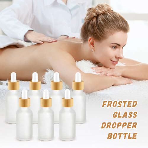 12 Pcs Frosted Glass Dropper Bottle Refillable Essential Oil Container Jars with Eye Dropper & Bamboo Lids for Perfume Sample Cosmetic Liquid Travel - 30ml/1oz4