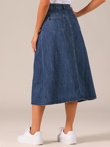 Allegra K Long Jean Skirts for Women's High Waisted Flap Pocket A-Line Vintage Denim Maxi Skirt4