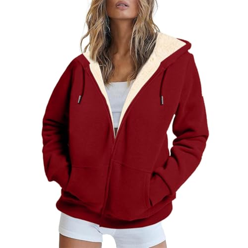 Chaqueta de invierno para mujer, con cremallera, informal, para invierno, mono de equitación (Wine, XXXXXL)