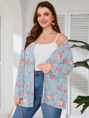 Image of AusLook Plus Size Lightweight Cardigans for Women Open Front Pockets Jacket
