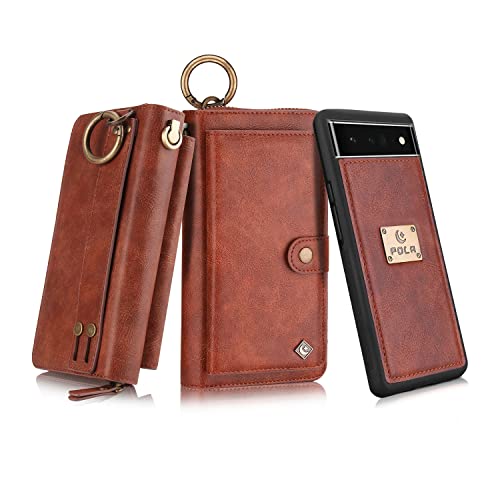 Compatible with Google Pixel 6 Pro Wallet Case Magnetic Detachable Leather Wallet Flip Case for Google Pixel 6 Pro Protective Cover with Card Slot Kickstand (Pixel 6 Pro, Brown)