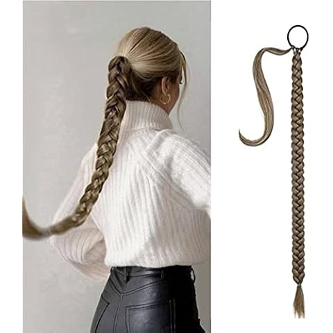 32 inch DIY Braided Ponytail Extension with Hair Tie, Long Straight Wrap Around Ponytail Hair Extensions Soft Synthetic Pony Tail Hairpieces for Women Girls (32 inch, 8#) Cover