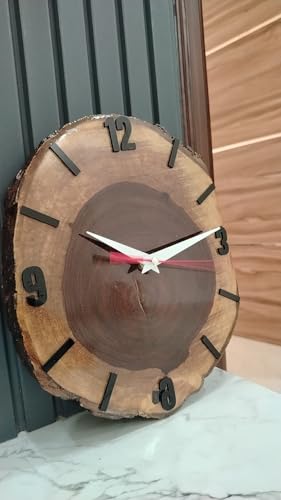 Image of Wall Clock | Handcrafted Sheesham Wooden Wall Clock with Silent Sweep Quartz Movement - Solid Wood Wall Clock for Living Room, Office & Home Decor (Rustic Design) (Black)