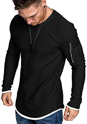 COOFANDY Mens Gym Workout Active Muscle Bodybuilding Long Sleeve Sweatshirts Casual Sweatshirts Black