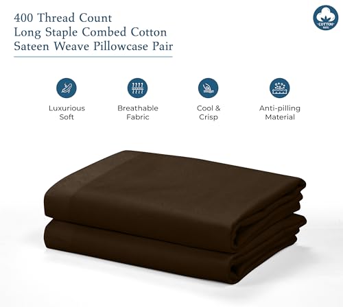 Image of Royale Linens 400 Thread Count 100% American Grown Cotton Standard Pillowcase Set - Luxury Sateen Standard Pillow case - 20 inchx26 inch Inch - Soft & Smooth Set of 2 Brown Pillowcases - (Std, Egyptian Camel)