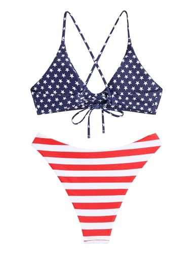 Image of ZAFUL Women's Tie Back Padded High Cut Bralette Bikini Set Two Piece Swimsuit
