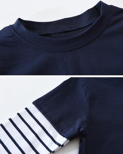 DDSOL Toddler Boy Long Sleeve Shirt Ball Dino Train Planet Excavator Stripe Long Sleeve Tops for Kids 2-7 Years4