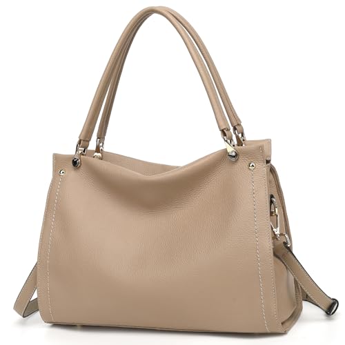 Image of KOGTLA Medium Genuine Leather Tote Handbags for Women, Ladies Soft Satchel Shoulder Purses, Two-Handle Hobo Bags