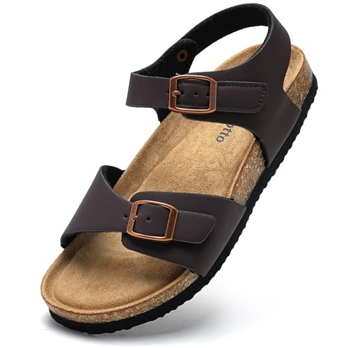 Image of Torotto Toddler Kids Sandals Boys Girls Cork Footbed Sandals with Adjustable Buckle Casual Slides Open Toes Flat