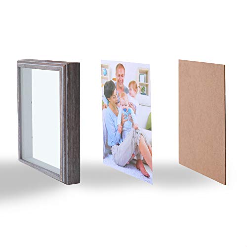 image for MEMOLIN 5x7 Shadow Box 3D Rustic Picture Frames, Deep Wood & HD Glass 