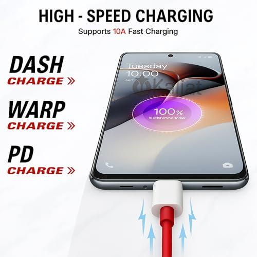 Image of USB-A to Type-C Fast Charging Cable for OnePlus 65W Super VOOC Super Dart | Data & Power Charging Cord Compatible with One Plus 13, 13R, 12, 12R, 11, 11R, 10 Pro, Nord Series, CE Series Smartphones