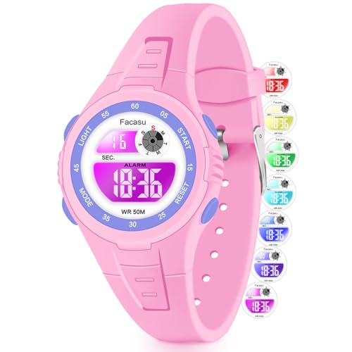 Facasu Kids Digital Watch for Boys Girls, Colorful Light 50M Waterproof Outdoor Sports Watch for...