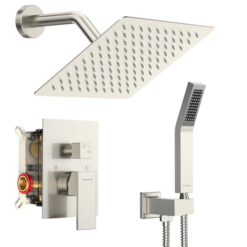 Image of SR SUN RISE Shower Faucet Set 8-Inch Rainfall Shower Head Brushed Nickel