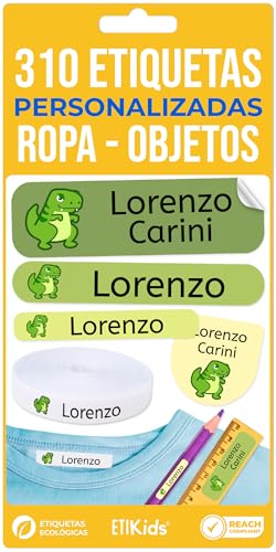 310 Etiquetas Personalizadas con Nombre y Dibujo. 200 Etiquetas de TELA para planchar y 110 Adhesivas Resistentes al agua para escuela, guarderia, residencia