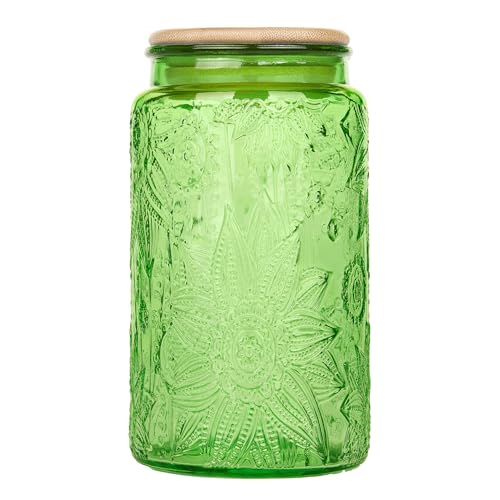 Custde Tarros de almacenamiento de vidrio con tapa hermética, recipiente de 35 onzas para encimera de cocina con tapa de bambú, azúcar morena, dulces, café, galletas, sal, té, despensa (verde, 36