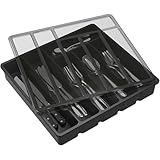 Ribech Bandeja organizador con tapa para cubiertos - Bandeja de plástico para guardar cubiertos y utensilios, compatible con cajón de cocina y encimera, para cucharas y horquillas