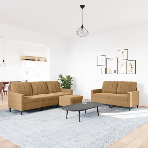 Gecheer 3-TLG. Sofagarnitur Sessel Couch Sofa Wohnzimmersofa Couchgarnitur Designsofa Sitzmöbel Polstermöbel mit Kissen Braun Samt 3278408 – Bild 4