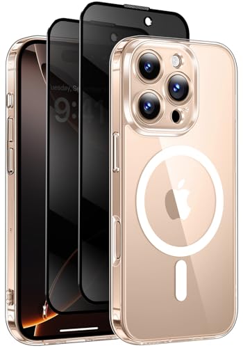 HeIssitot for iPhone 16 Pro Case with MagSafe Privacy Screen Protectors X2 [Anti-Yellowing][Cameratection][Military-Grade Protection] Magnetic Slim Shockproof Phone Cover 6.3 Clear