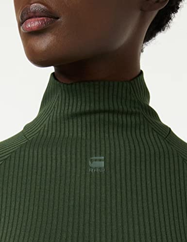G-STAR RAW Rib Mock Slim T-Shirt, Verde (Dk Algae
