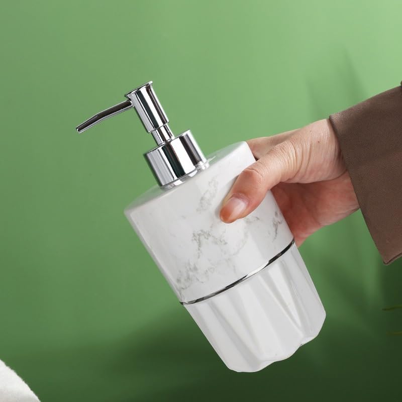Hotel gargle set con taza de mármol de cerámica y dispensador completo 6