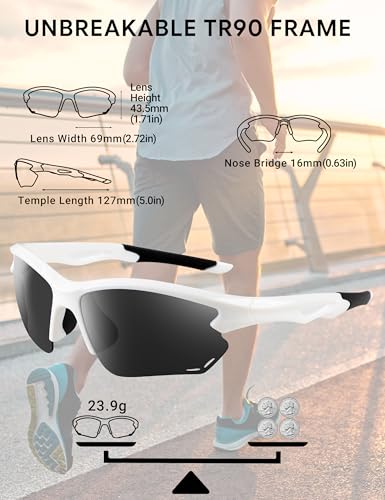 Image of BIRCEN Mens Polarized Sunglasses for Sports: TR90 Lightweight Sun Glasses Wrap Around Shades for Fishing Driving Cycling