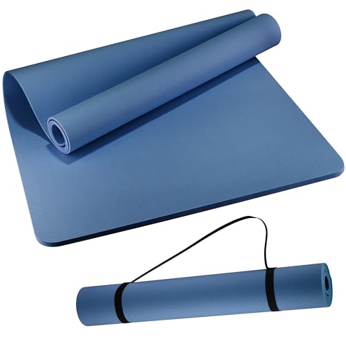 Wimwum Extra Wide Yoga Mat 72" x 32", 8mm Non Slip TPE Exercise Mat with Carrying Strap, Large Workout Mat for Yoga, Pilates, Stretching, HIIT & Home Gym, DarkBlue by Wimwum - Used condition - US$29.18