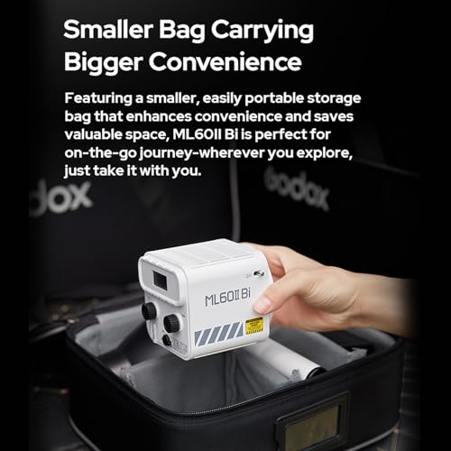 Image of GODOX ML60II Bi Kit 70W Video Light Kit Bi-Color Photography Light 2800K-6500K Dimmable CRI≥96 with 2.4G Wireless System Support BT Connection with Battery Handle Standar Reflector Bracket